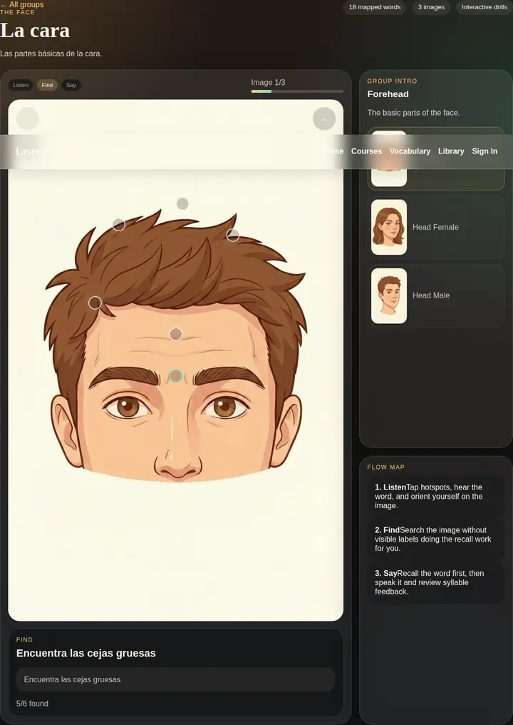 Spanish find-mode retrieval practice